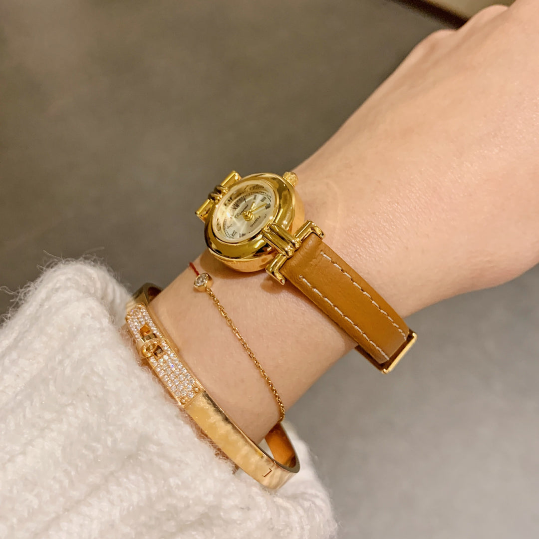 CALORA_ Luxe Retro Dames Horloge met Leren Band
