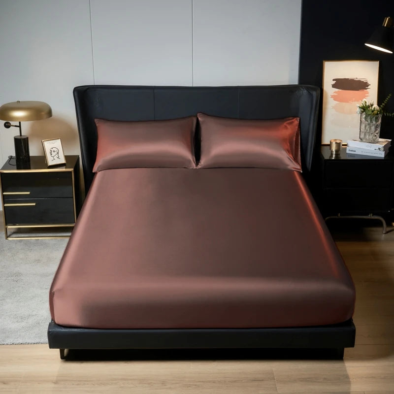Luxe Satijnen Bedlinnen Set 3 Stuks met Elastische Band-Home Decor-Calora-Bruin-160x200cm-Calora