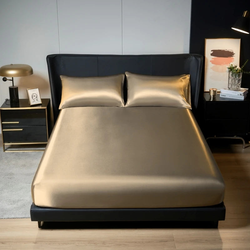 Luxe Satijnen Bedlinnen Set 3 Stuks met Elastische Band-Home Decor-Calora-Goud-90x200cm-Calora