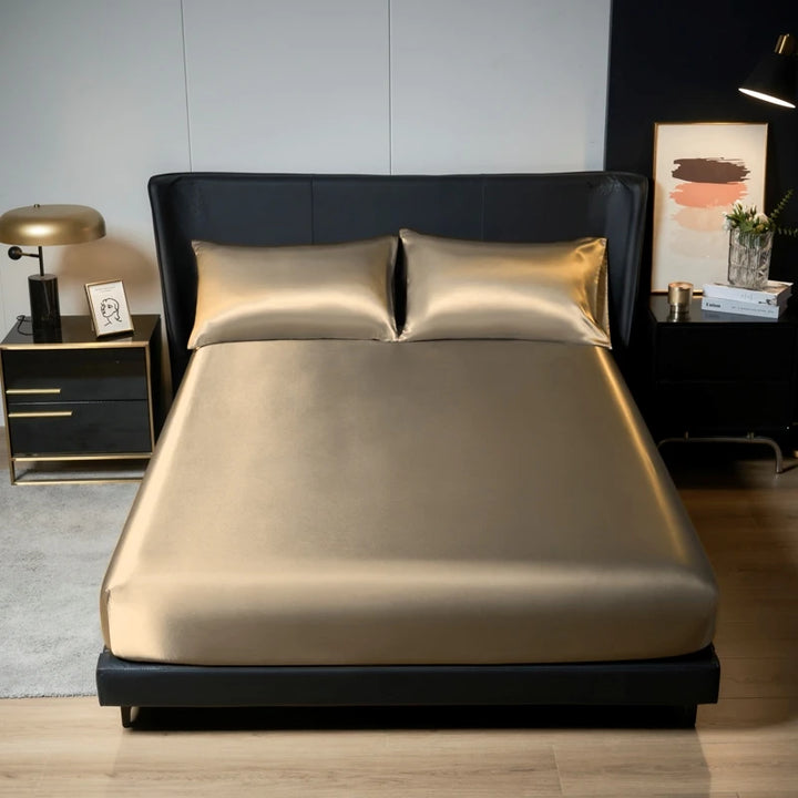 Luxe Satijnen Bedlinnen Set 3 Stuks met Elastische Band-Home Decor-Calora-Goud-90x200cm-Calora