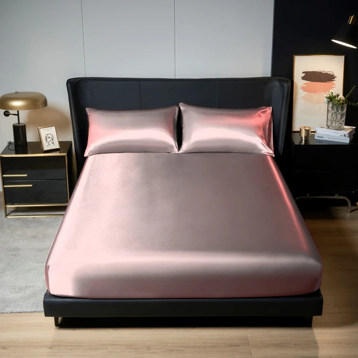Luxe Satijnen Bedlinnen Set 3 Stuks met Elastische Band-Home Decor-Calora-Licht Roze-Koning 198x203cm-Calora