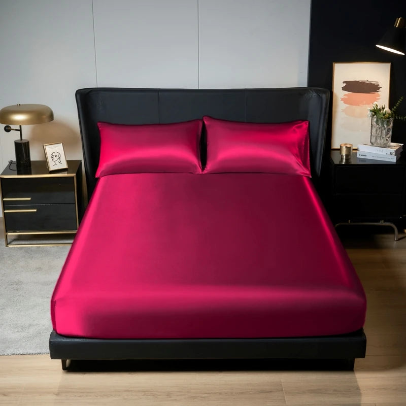 Luxe Satijnen Bedlinnen Set 3 Stuks met Elastische Band-Home Decor-Calora-Rood-200x220cm-Calora
