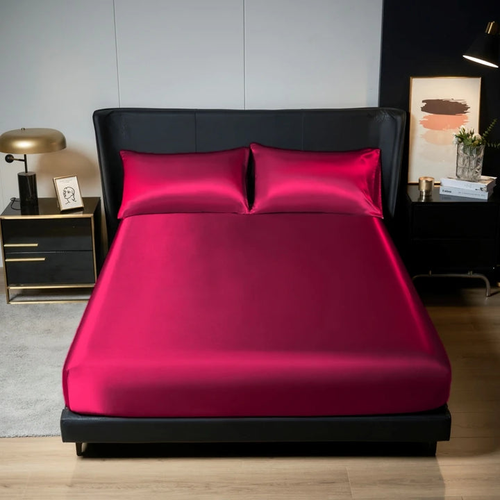 Luxe Satijnen Bedlinnen Set 3 Stuks met Elastische Band-Home Decor-Calora-Rood-200x220cm-Calora