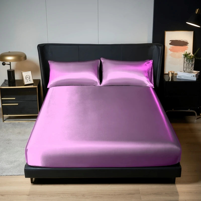 Luxe Satijnen Bedlinnen Set 3 Stuks met Elastische Band-Home Decor-Calora-Roze-200x220cm-Calora
