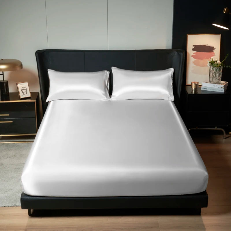 Luxe Satijnen Bedlinnen Set 3 Stuks met Elastische Band-Home Decor-Calora-Wit-200x220cm-Calora