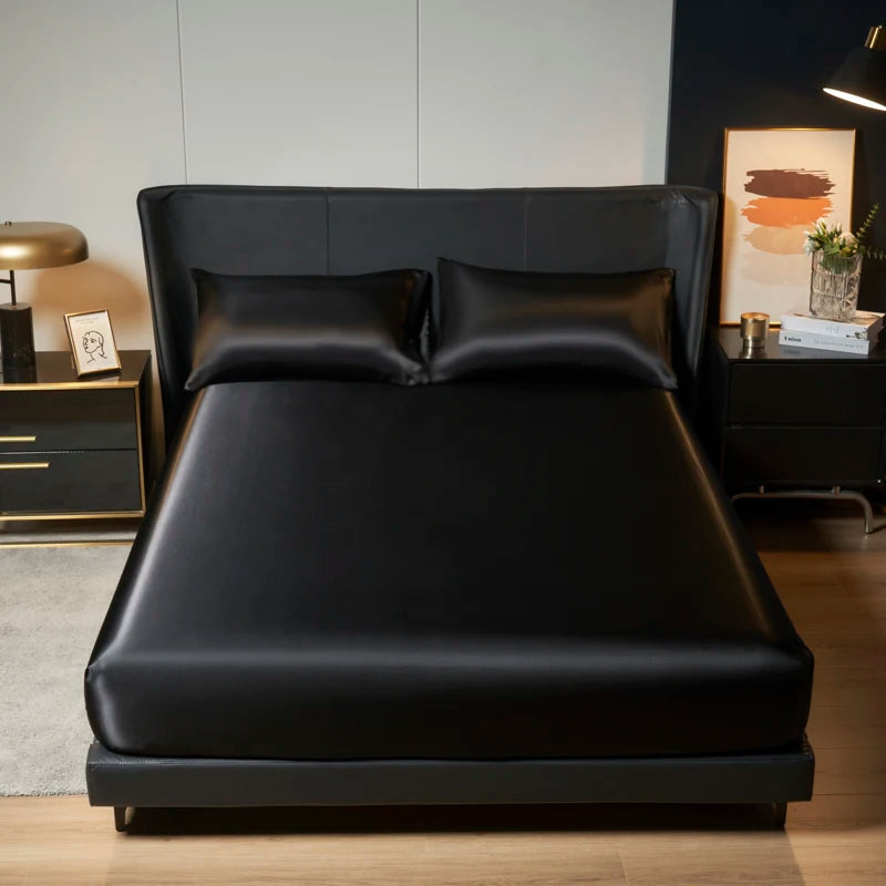 Luxe Satijnen Bedlinnen Set 3 Stuks met Elastische Band-Home Decor-Calora-Zwart-140x200cm-Calora