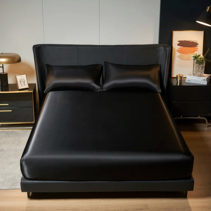 Luxe Satijnen Bedlinnen Set 3 Stuks met Elastische Band-Home Decor-Calora-Zwart-140x200cm-Calora