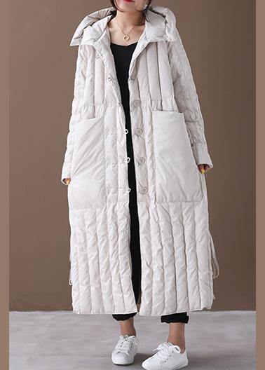 CALORA_ Luxe winterjas Beige capuchon met grote zakken in plus maat