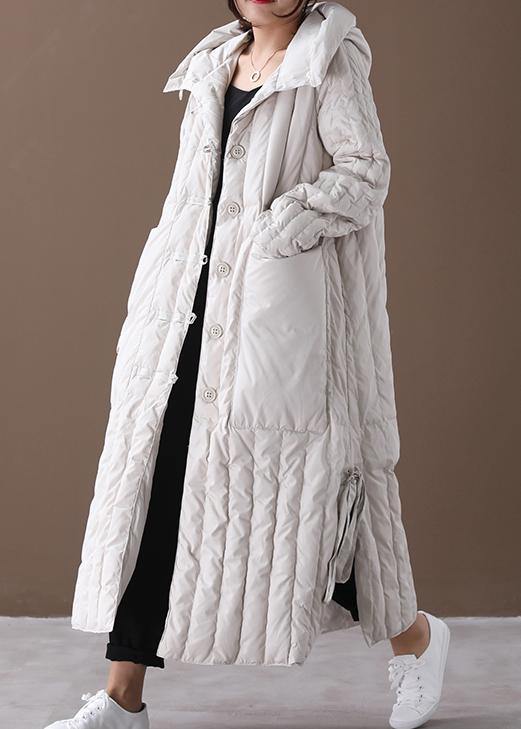 CALORA_ Luxe winterjas Beige capuchon met grote zakken in plus maat