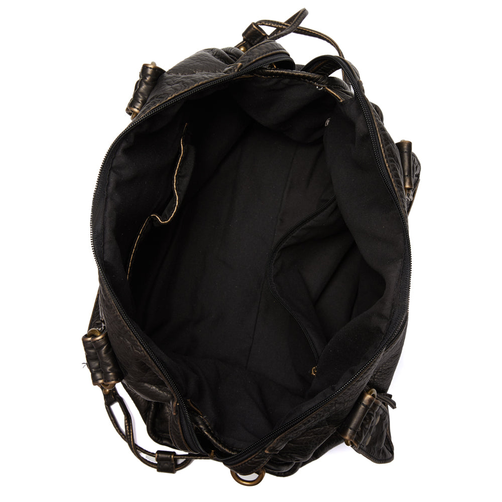 Luxe Zwarte Retro Leren Schoudertas-Handtassen-Calora-Zwart-37x16x28 cm-Calora