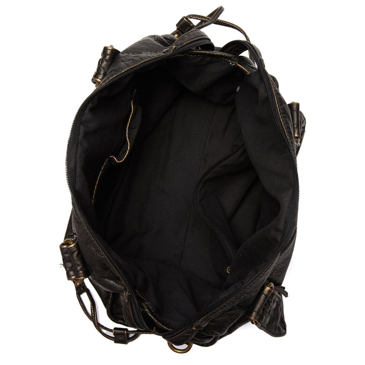 Luxe Zwarte Retro Leren Schoudertas-Handtassen-Calora-Zwart-37x16x28 cm-Calora