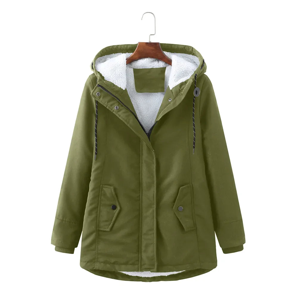 Lyla | Winterparka dames warme katoenen jas-Zomer Jassen-Calora-Legergroen-S-Calora