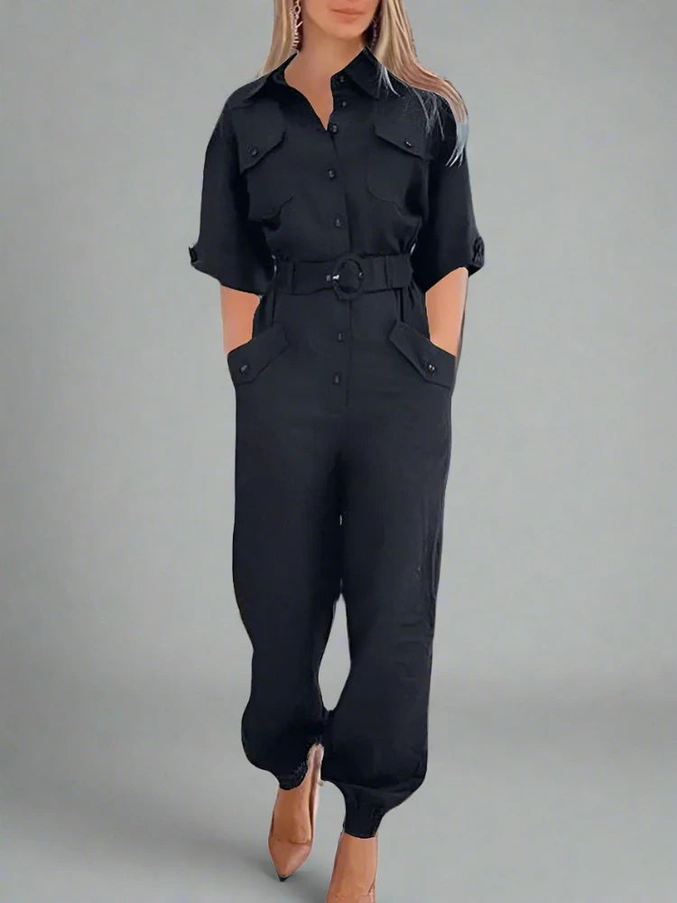 Lynn | Cargo Jumpsuit Dames-Jumpsuits-Calora-Donker Blauw-S-Calora