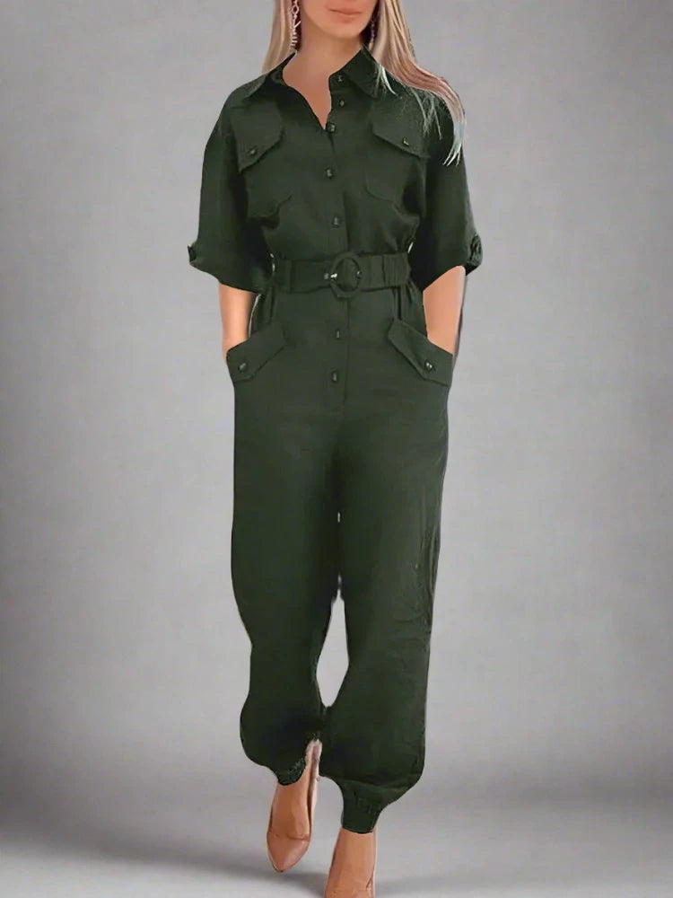 Lynn | Cargo Jumpsuit Dames-Jumpsuits-Calora-Donker Groen-S-Calora