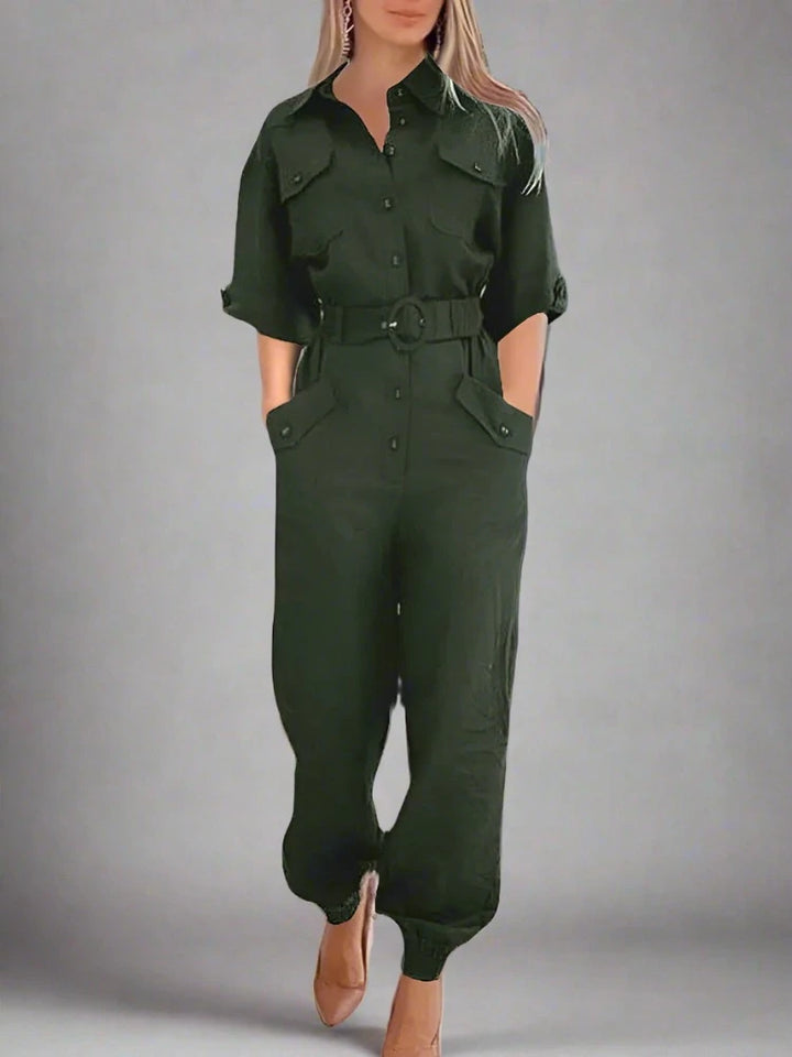 Lynn | Cargo Jumpsuit Dames-Jumpsuits-Calora-Donker Groen-S-Calora