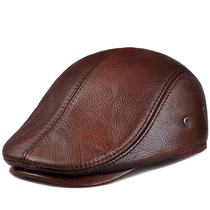 Mannen Outdoor Leren Hoed Winter Beret-Petten-Calora-Bruin-L - 55 - 56cm-Calora