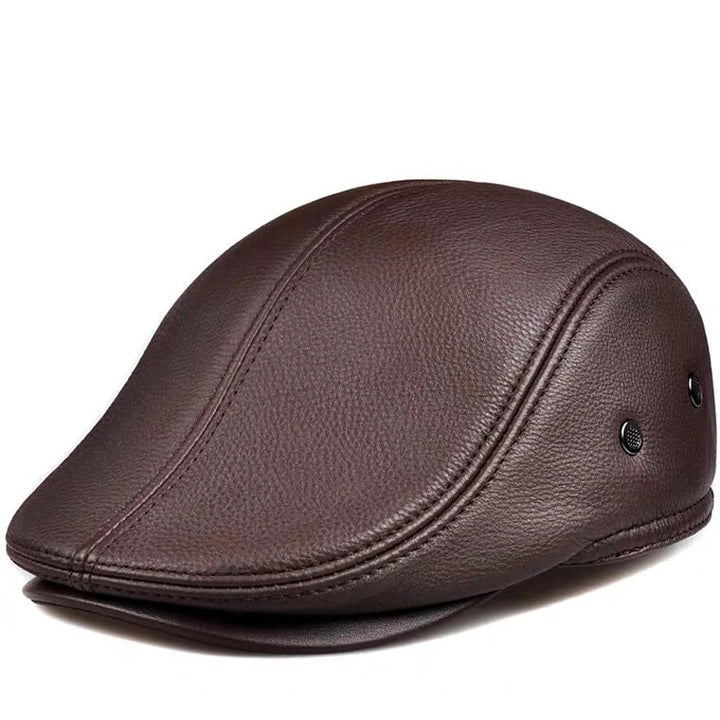 Mannen Outdoor Leren Hoed Winter Beret-Petten-Calora-Rood-L - 55 - 56cm-Calora