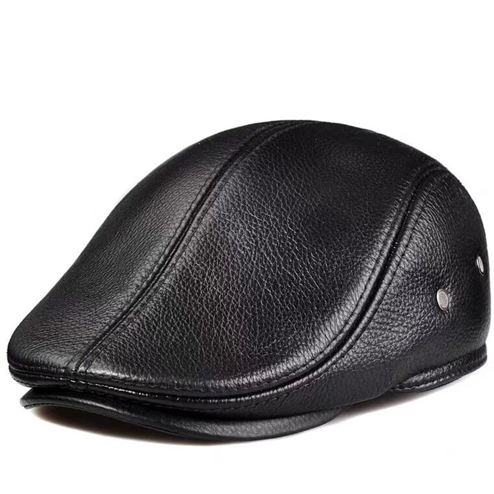 Mannen Outdoor Leren Hoed Winter Beret-Petten-Calora-Zwart-L - 55 - 56cm-Calora