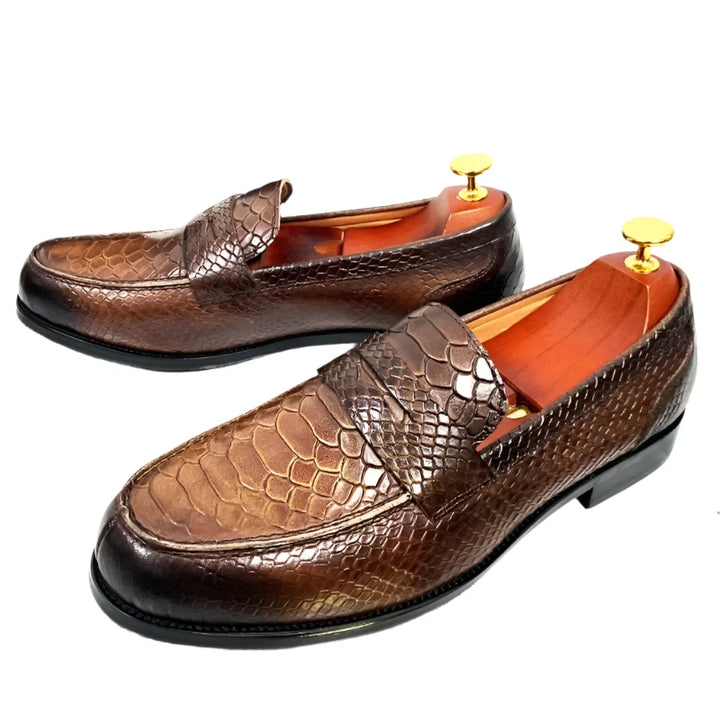 Marcello | Luxe Zwarte leren Loafers met Slangenprint-Loafers-Calora-Zwart-40-Calora