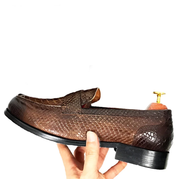 Marcello | Luxe Zwarte leren Loafers met Slangenprint-Loafers-Calora-Zwart-40-Calora