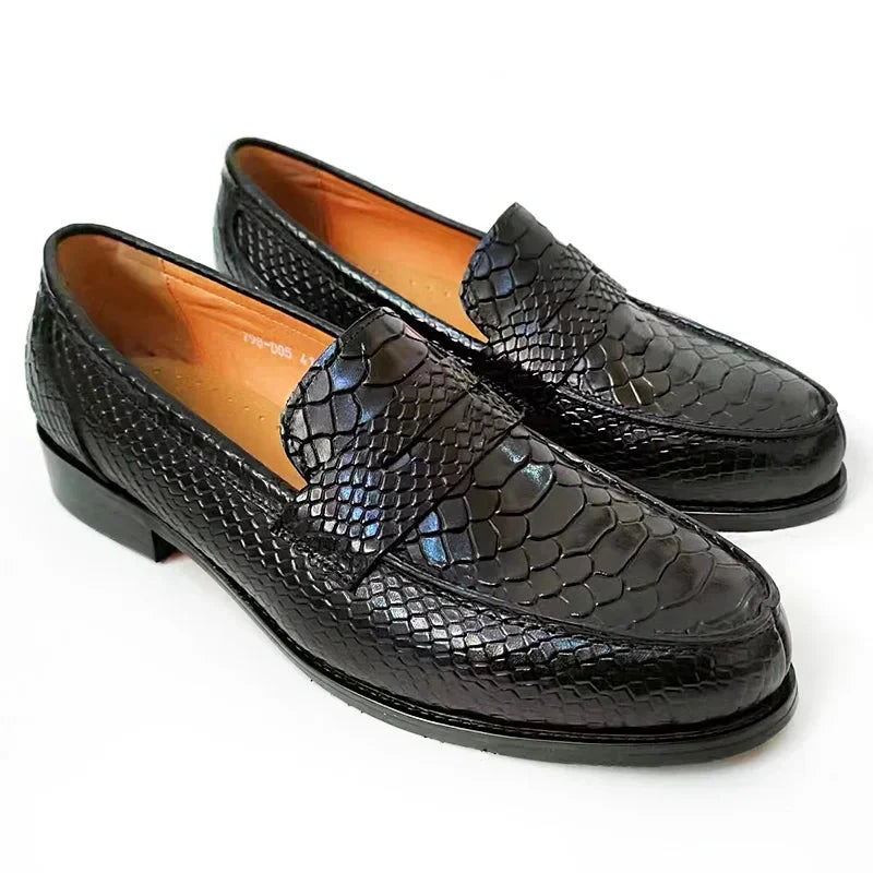 Marcello | Luxe Zwarte leren Loafers met Slangenprint-Loafers-Calora-Zwart-40-Calora