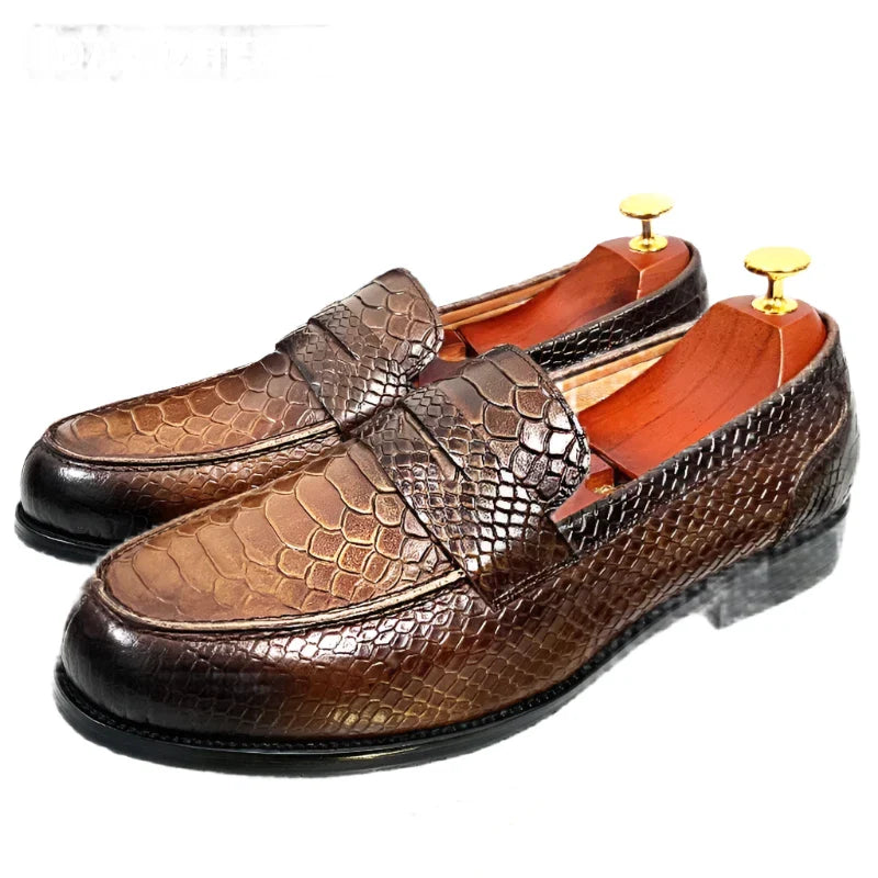 Marcello | Luxe Zwarte leren Loafers met Slangenprint-Loafers-Calora-Zwart-40-Calora