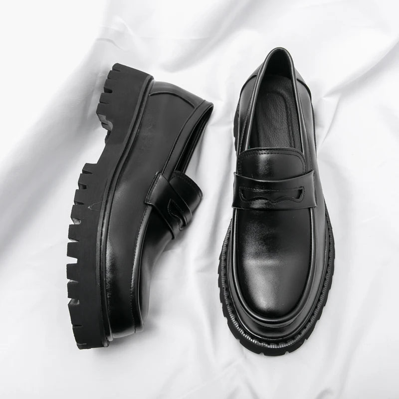 Marconi | Premium zakelijke Heren Loafers hoge zool-Loafers-Calora-Zwart Glanzend-38-Calora