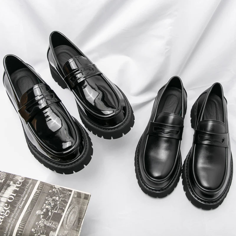 Marconi | Premium zakelijke Heren Loafers hoge zool-Loafers-Calora-Zwart Glanzend-38-Calora