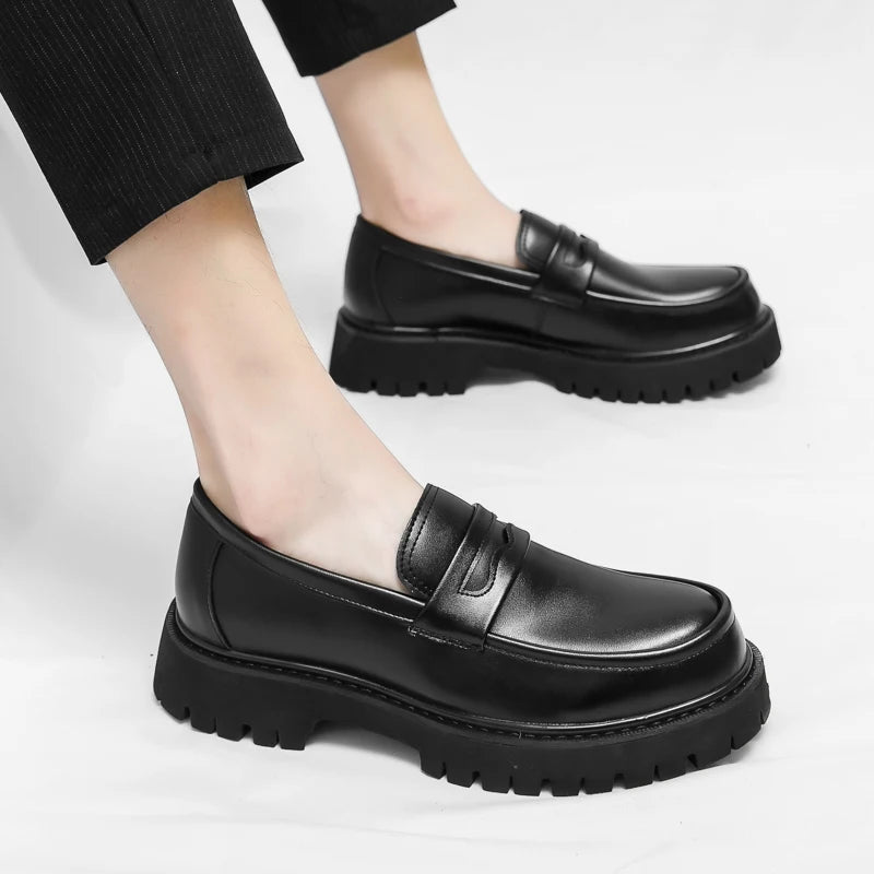 Marconi | Premium zakelijke Heren Loafers hoge zool-Loafers-Calora-Zwart Glanzend-38-Calora