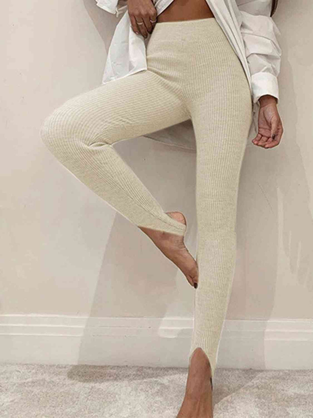 Marelle | Geribbelde Midden Taille Leggings-Sportkleding & Accessoires-Calora-Beige-S-Calora