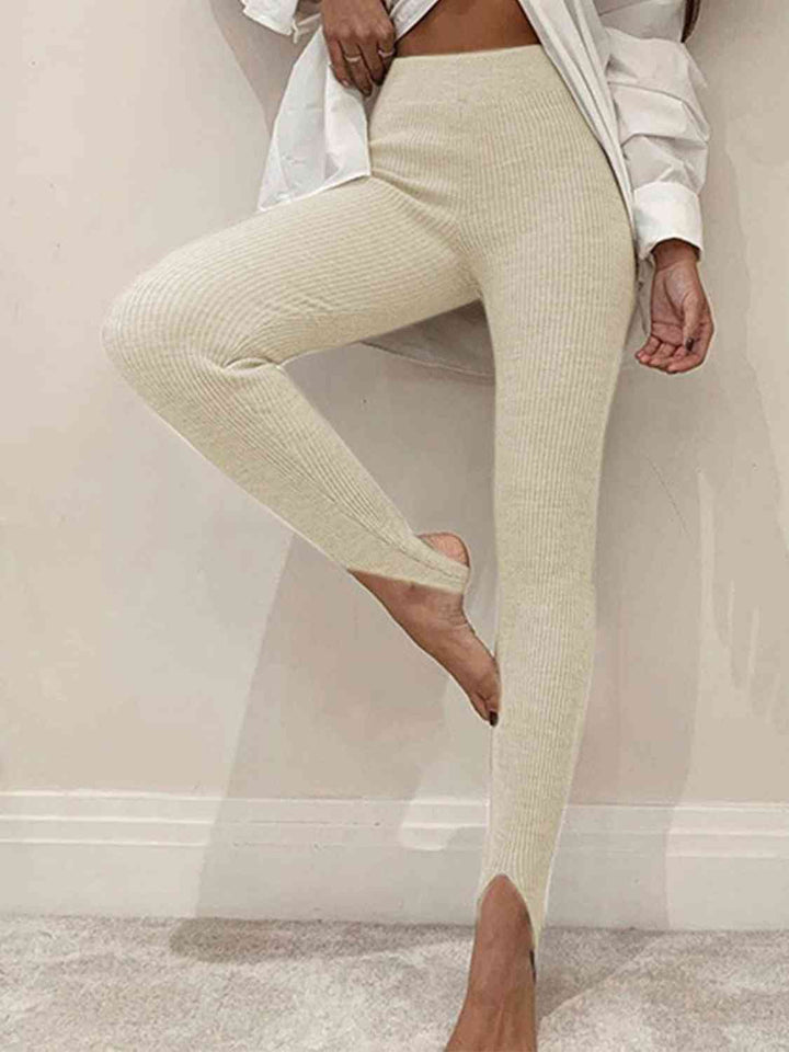 Marelle | Geribbelde Midden Taille Leggings-Sportkleding & Accessoires-Calora-Beige-S-Calora