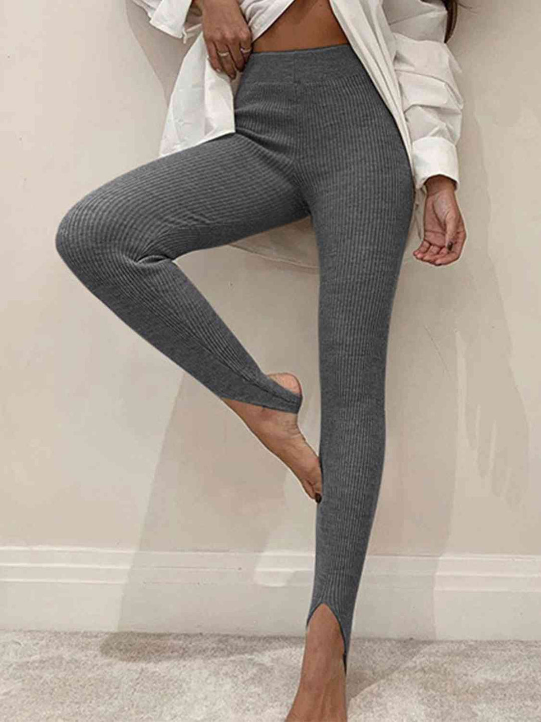 Marelle | Geribbelde Midden Taille Leggings-Sportkleding & Accessoires-Calora-Charcoal-S-Calora