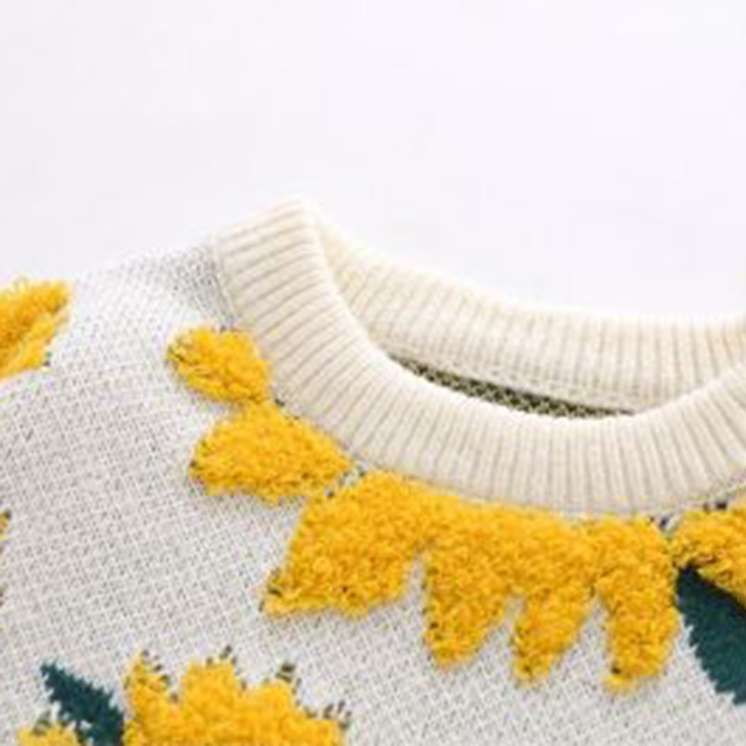 Marelli | Gezellige gebreide trui met zonnebloem-Blazers & Vesten-Calora-Zwart-M-Calora