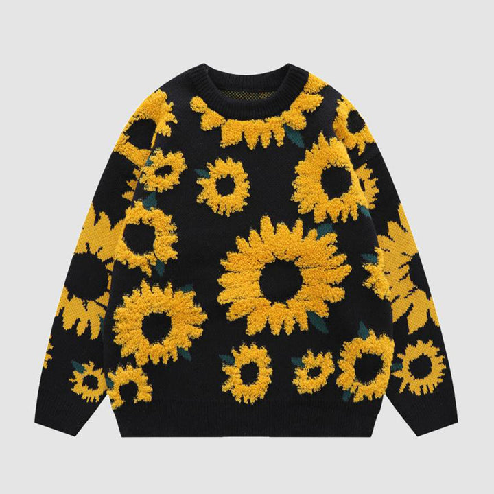 Marelli | Gezellige gebreide trui met zonnebloem-Blazers & Vesten-Calora-Zwart-M-Calora