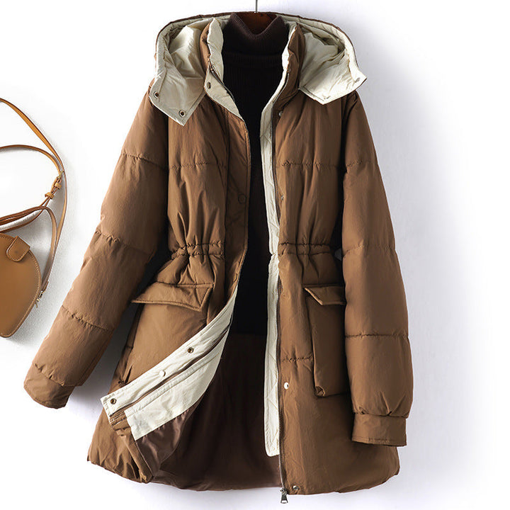 Margaux | winterjas met capuchon en rits tot aan de taille-Zomer Jassen-Calora-Bruin-M-Calora