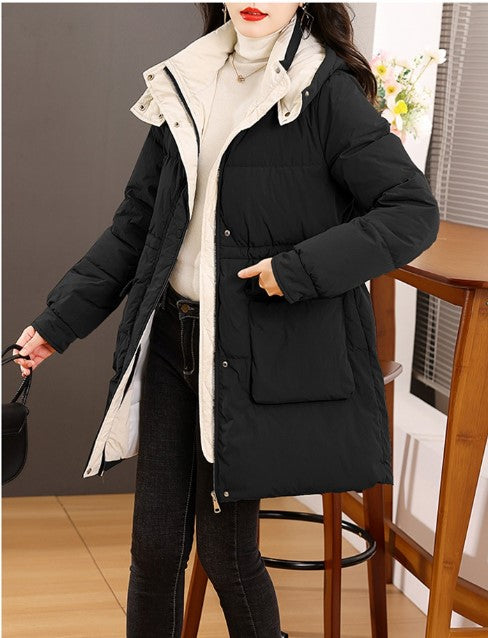 Margaux | winterjas met capuchon en rits tot aan de taille-Zomer Jassen-Calora-Zwart-M-Calora