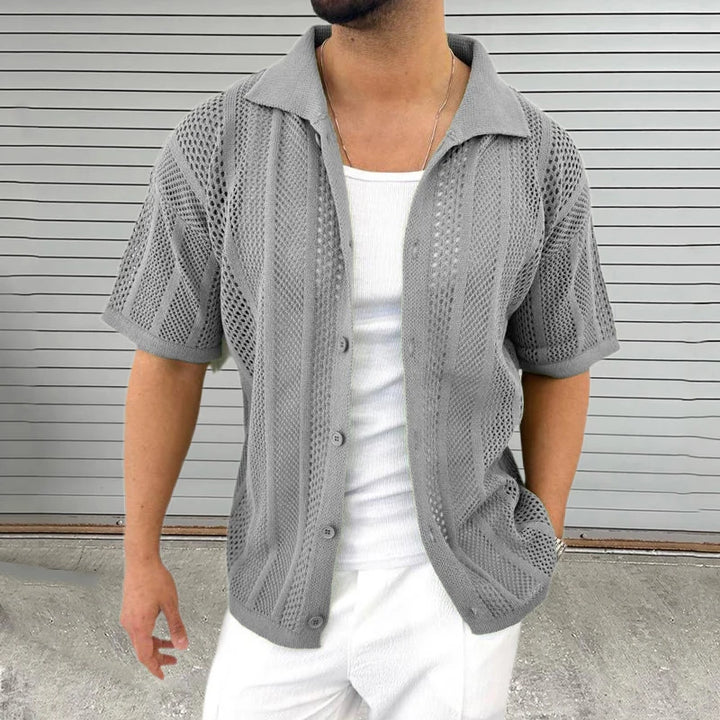 Marino | Casual Gebreide Overhemd - Korte Mouw-Overhemden-Calora-Khaki-M-Calora