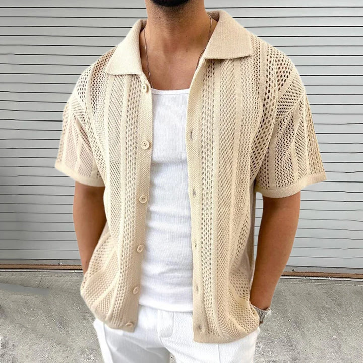 Marino | Casual Gebreide Overhemd - Korte Mouw-Overhemden-Calora-Khaki-M-Calora