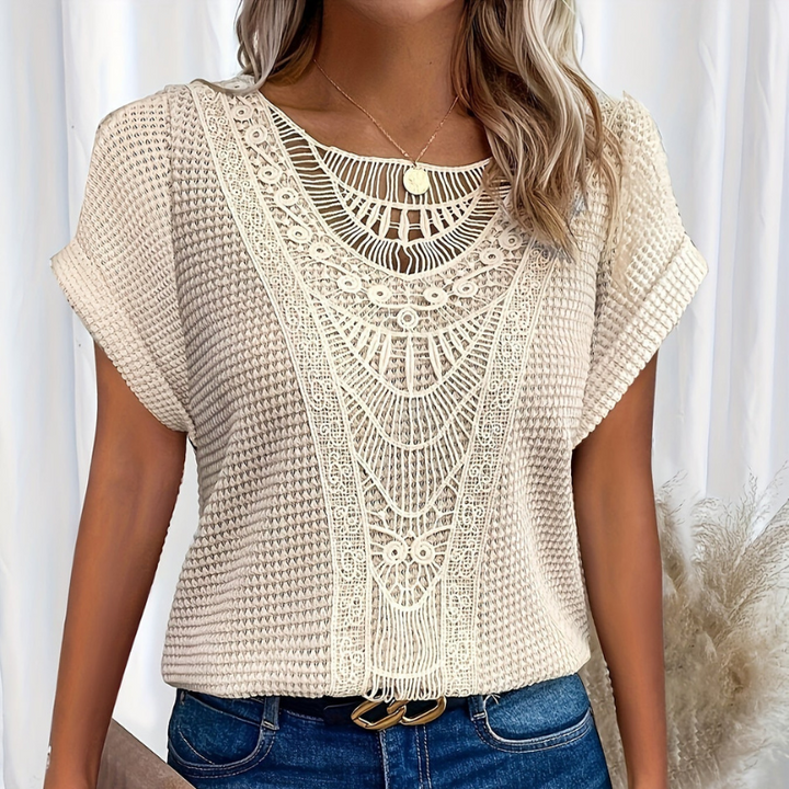 Mariselle | Elegant Zomershirt-Shirts & Topjes-Calora-Beige-S-Calora