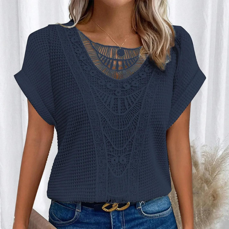 Mariselle | Elegant Zomershirt-Shirts & Topjes-Calora-Donkerblauw-S-Calora