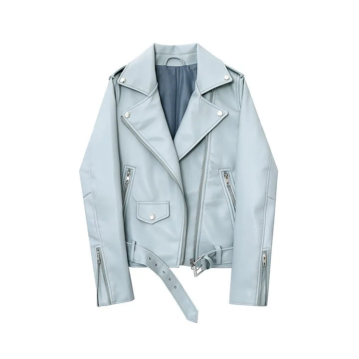 Marlène | Stijlvolle Lerenjas met taille riem-Leren Jassen-Calora-Blauw-XS-Calora