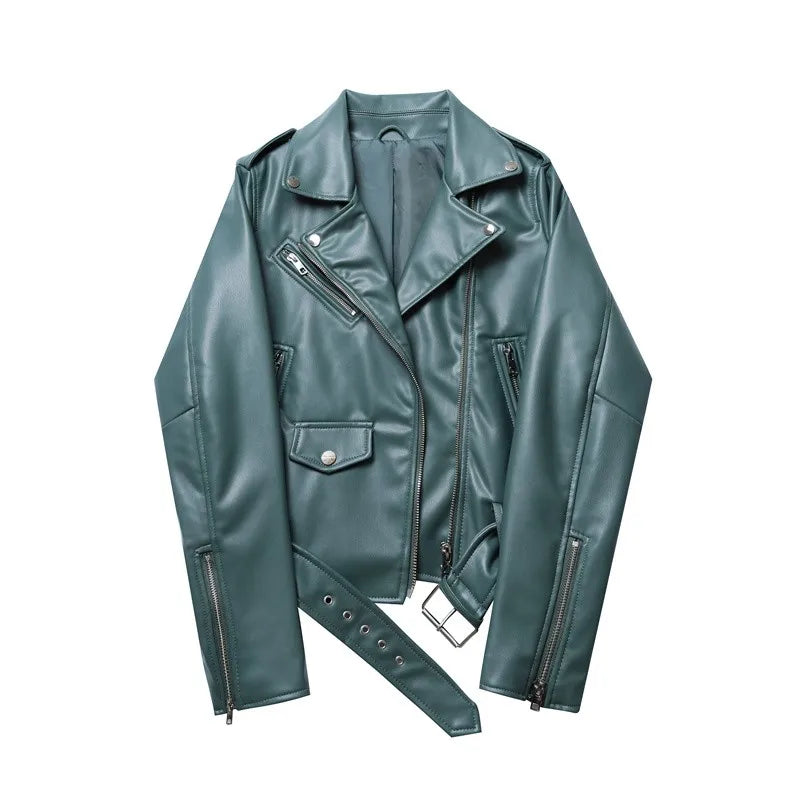 Marlène | Stijlvolle Lerenjas met taille riem-Leren Jassen-Calora-Groen-XS-Calora