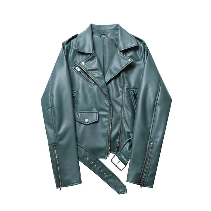 Marlène | Stijlvolle Lerenjas met taille riem-Leren Jassen-Calora-Groen-XS-Calora