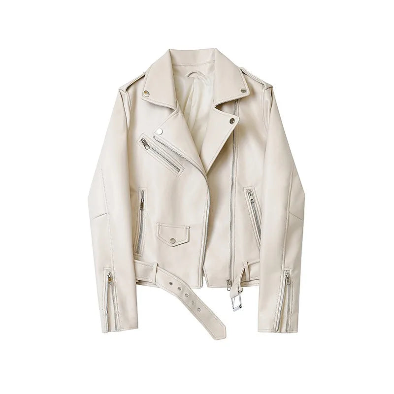 Marlène | Stijlvolle Lerenjas met taille riem-Leren Jassen-Calora-Wit-XS-Calora