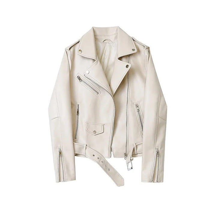 Marlène | Stijlvolle Lerenjas met taille riem-Leren Jassen-Calora-Wit-XS-Calora