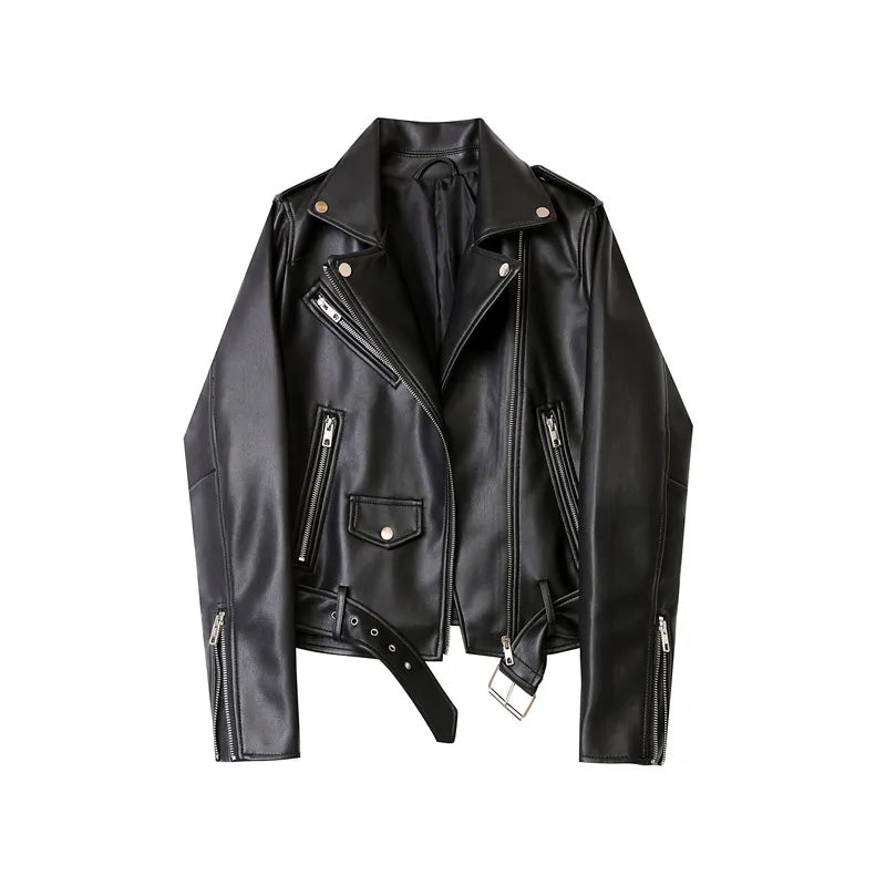 Marlène | Stijlvolle Lerenjas met taille riem-Leren Jassen-Calora-Zwart-XS-Calora