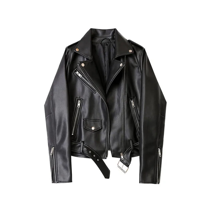 Marlène | Stijlvolle Lerenjas met taille riem-Leren Jassen-Calora-Zwart-XS-Calora