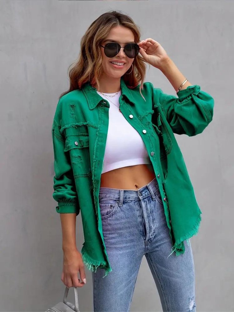 Marly | Oversized Dames Denim Jas-Zomer Jassen-Calora-Groen-S-Calora