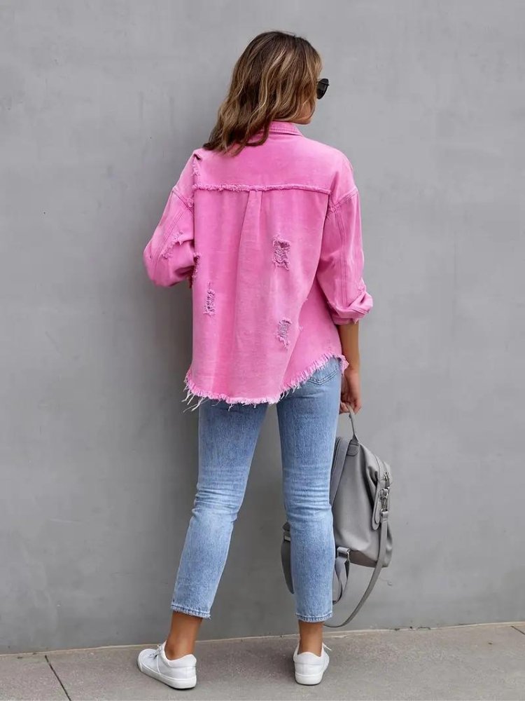 Marly | Oversized Dames Denim Jas-Zomer Jassen-Calora-Oranje-S-Calora