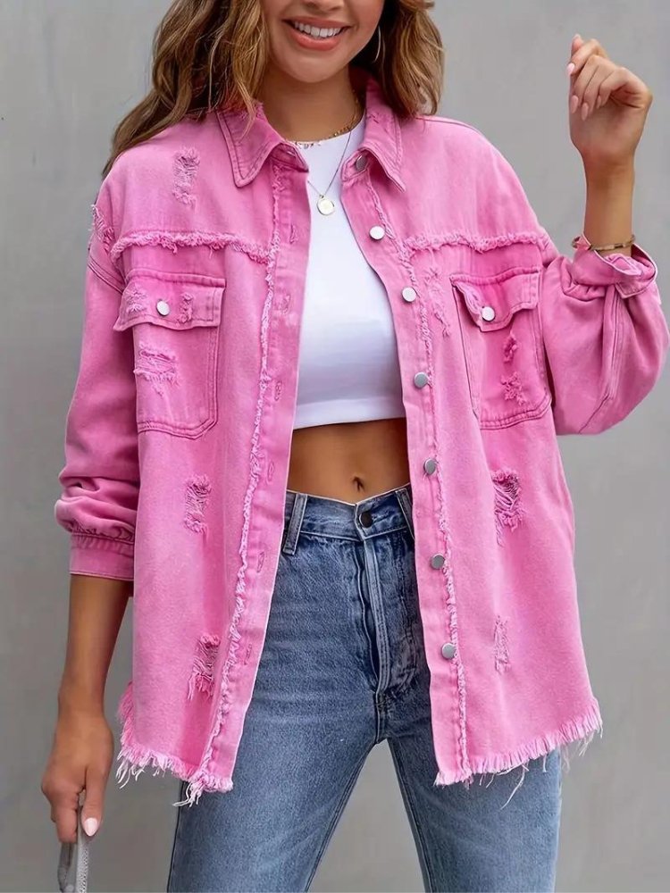 Marly | Oversized Dames Denim Jas-Zomer Jassen-Calora-Oranje-S-Calora